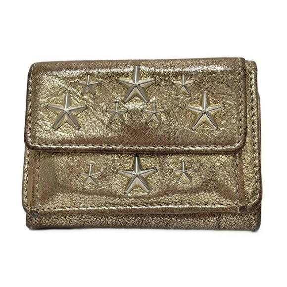 JIMMY CHOO - Gold Leather Trifold Wallet - Picture 1 of 5